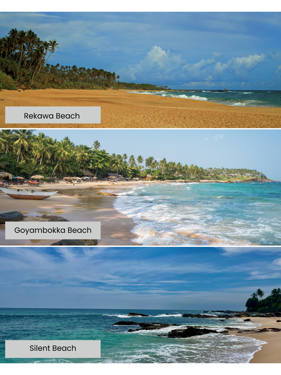 Landscape images of Rekawa Beach, Goyambokka Beach, Silent Beach